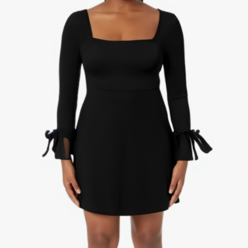 Black Sheath Dress with Cuffed Long Sleeves Slit A Line Party Club Dress Size L